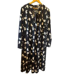 Eloquii | Navy Blue + White Floral Tie-Neck Midi Dress  | Size 16